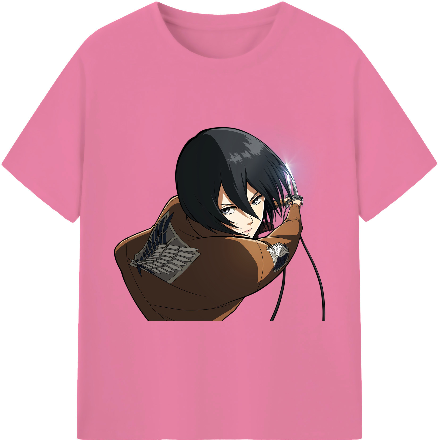 （画像用） 進撃の巨人 ミカサ·アッカーマン Attack on Titan Mikasa Ackerman 綿100％半袖Tシャツ（フロントプリント）